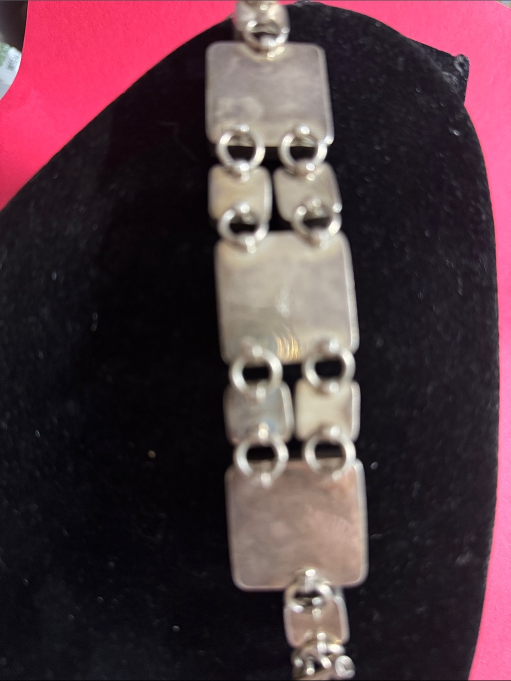 Handcrafted Orange Square Link Bracelet - Women Jewelry sterling silver - Picture 2 of 4